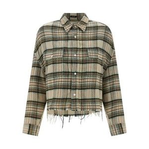 R13 Cropped Check Print Shirt With Fringed Asymmetric Hem - NWT